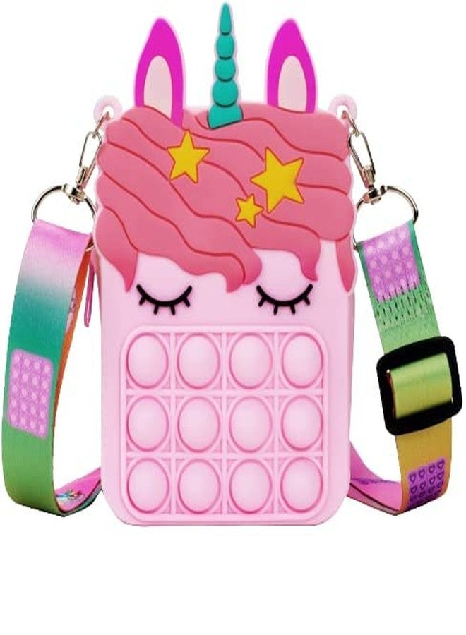 HIRNAYA Pop It Pencil Case Bag | Unicorn Shape Sling Bag Crossbody/Shoulder Bag Zipper Closer for Girls | Pop It Fidget Toy Fidget Purse with Adjustable Strap for Girls Stress Relief Toy (Baby Pink) - Image 1